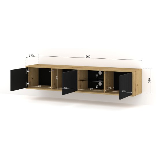 TV unit MITA 156 cm wall hung, artisan oak with black matt TV unit MITA 156 cm wall hung, artisan oak with black matt