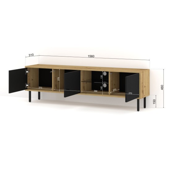 TV unit MITA 156 cm wall hung, artisan oak with black matt TV unit MITA 156 cm wall hung, artisan oak with black matt
