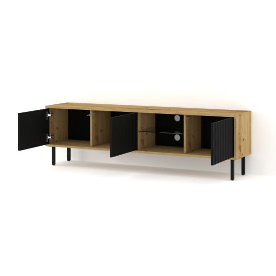 TV unit VINA 156 cm wall hung, artisan oak with black matt