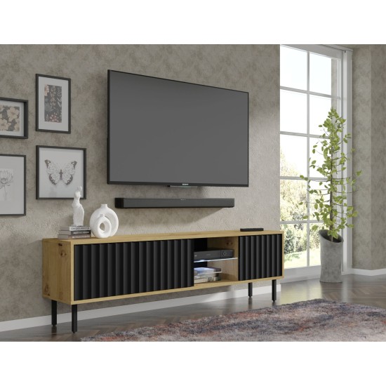 TV unit VINA 156 cm wall hung, artisan oak with black matt