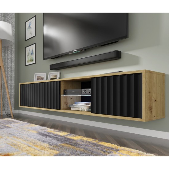 TV unit VINA 156 cm wall hung, artisan oak with black matt