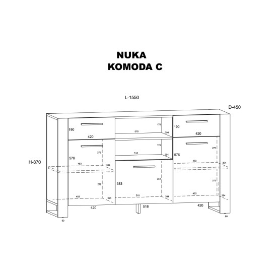 שידה NUKA C 155 על רגליים, אלון Grange