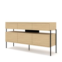 Sideboard PUFFIN 154 cm, three drawers and three doors, natural oak