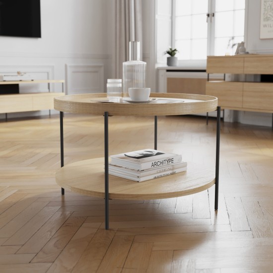 Coffee table PUFFIN round 84 cm, natural oak