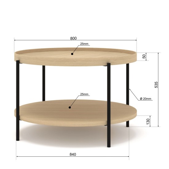 Coffee table PUFFIN round 84 cm, natural oak