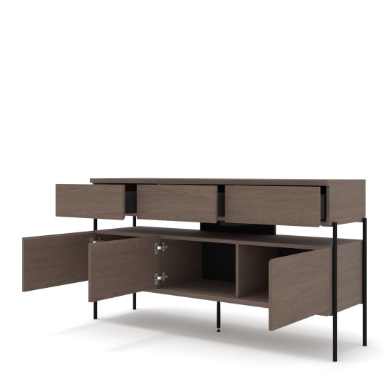 Комод PUFFIN 154 см, три ящика и три дверцы, холодный коричневый Комод PUFFIN 154 см, три ящика и три дверцы, холодный коричневый