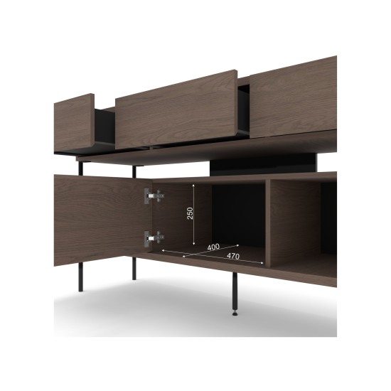 Комод PUFFIN 154 см, три ящика и три дверцы, холодный коричневый Комод PUFFIN 154 см, три ящика и три дверцы, холодный коричневый
