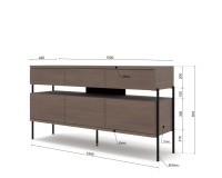 Комод PUFFIN 154 см, три ящика и три дверцы, холодный коричневый