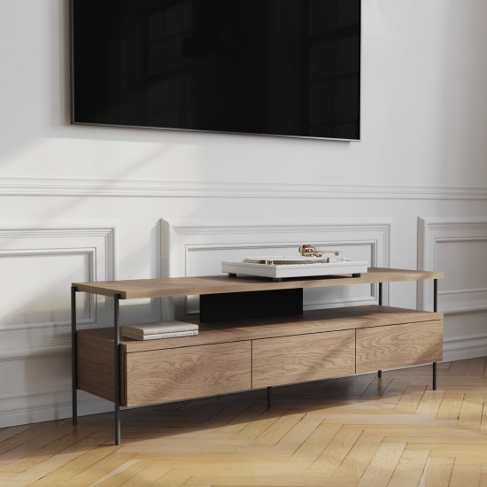 TV unit PUFFIN 154 cm, three drawers, cool brown