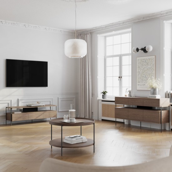 TV unit PUFFIN 154 cm, three drawers, cool brown