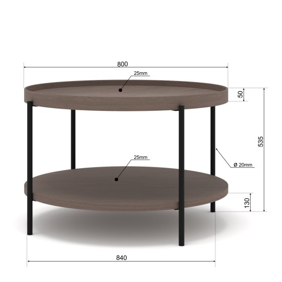 Coffee table PUFFIN round 84 cm, cool brown