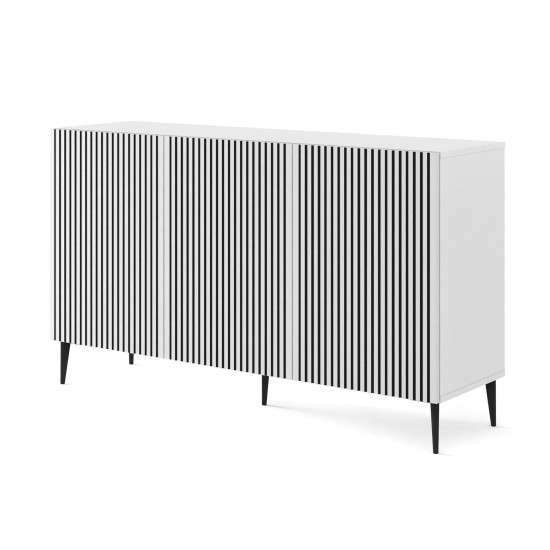 Комод RAVENNA FP 150 см, 3 двери, белый с чёрным, чёрные металлические ножки