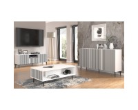 Комод RAVENNA FP 150 см, 3 двери, белый с чёрным, чёрные металлические ножки