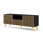 TV unit RAVENNA FP 150 cm, 2 doors and a drawer, white with black, black metal legs