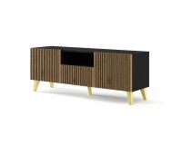 TV unit RAVENNA FP 150 cm, 2 doors and a drawer, white with black, black metal legs