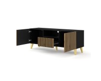 TV unit RAVENNA FP 150 cm, 2 doors and a drawer, white with black, black metal legs