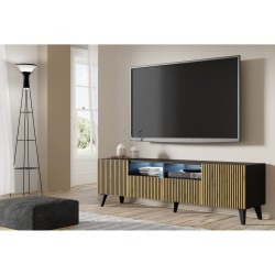 TV unit RAVENNA F 200 cm, 2 doors and 2 drawers, black matt with artisan oak, black legs TV unit RAVENNA F 200 cm, 2 doors and 2 drawers, black matt with artisan oak, black legs