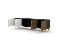 TV unit RAVENNA F 200 cm, 4 doors, black matt with artisan oak, golden legs