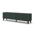 TV unit RAVENNA F 200 cm, 4 doors, black matt with dark green, black legs
