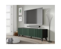 TV unit RAVENNA F 200 cm, 4 doors, black matt with dark green, black legs