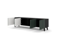 TV unit RAVENNA F 200 cm, 4 doors, black matt with dark green, black legs
