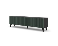 Тумба ТВ RAVENNA F 200 см, 4 двери, чёрный матовый с тёмно-зелёным, чёрные ножки