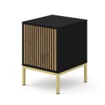 Nightstand RAVENNA F 41 cm with a door, black matt with artisan oak, golden frame