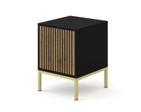 Nightstand RAVENNA F 41 cm with a door, black matt with artisan oak, golden frame