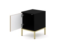 Nightstand RAVENNA F 41 cm with a door, black matt with artisan oak, golden frame