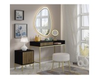 Nightstand RAVENNA F 41 cm with a door, black matt with artisan oak, golden frame