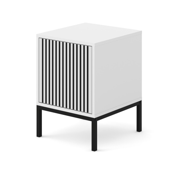 Nightstand RAVENNA F 41 cm with a door, white with black, black frame