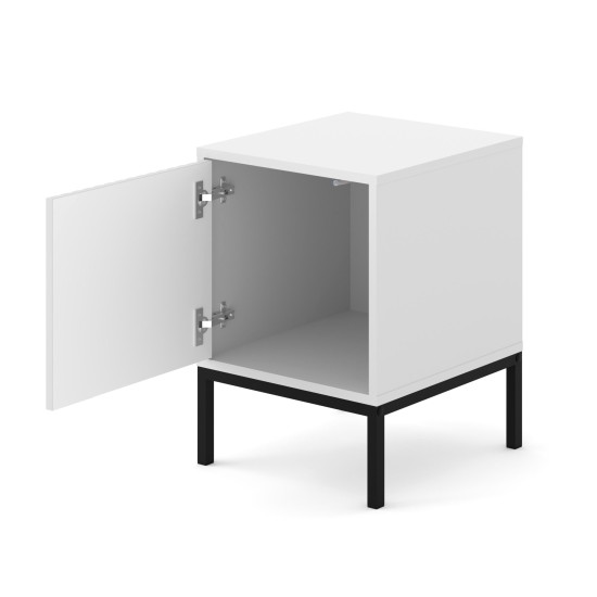 Nightstand RAVENNA F 41 cm with a door, white with black, black frame