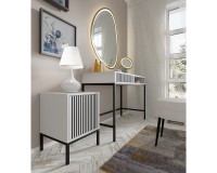 Nightstand RAVENNA F 41 cm with a door, white with black, black frame