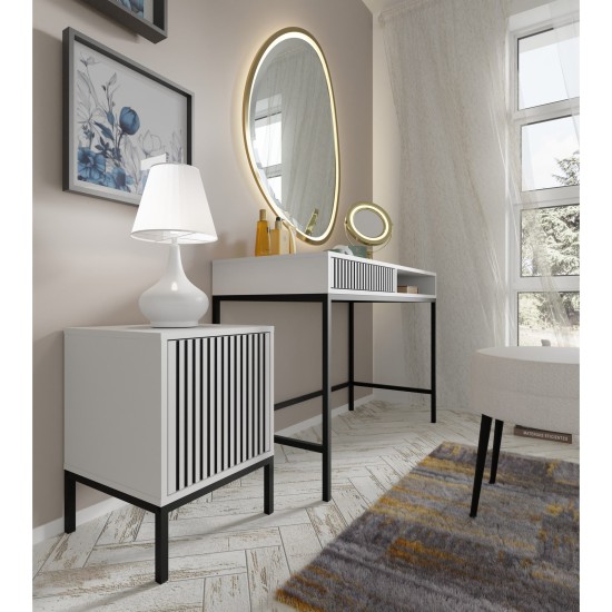 Nightstand RAVENNA F 41 cm with a door, white with black, black frame