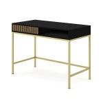 Vanity desk RAVENNA F 112 cm with a drawer, black matt with artisan oak, golden frame