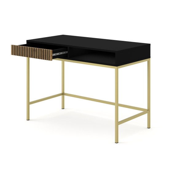 Vanity desk RAVENNA F 112 cm with a drawer, black matt with artisan oak, golden frame Vanity desk RAVENNA F 112 cm with a drawer, black matt with artisan oak, golden frame