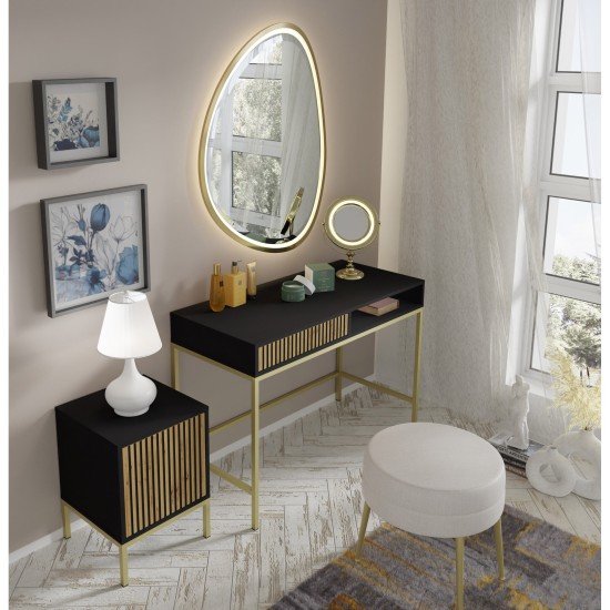 Vanity desk RAVENNA F 112 cm with a drawer, black matt with artisan oak, golden frame Vanity desk RAVENNA F 112 cm with a drawer, black matt with artisan oak, golden frame