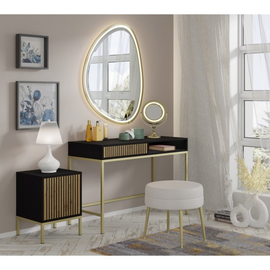 Vanity desk RAVENNA F 112 cm with a drawer, black matt with artisan oak, golden frame Vanity desk RAVENNA F 112 cm with a drawer, black matt with artisan oak, golden frame