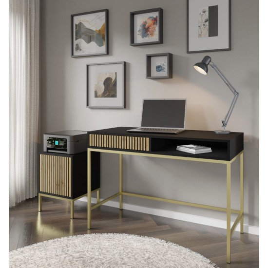 Vanity desk RAVENNA F 112 cm with a drawer, black matt with artisan oak, golden frame Vanity desk RAVENNA F 112 cm with a drawer, black matt with artisan oak, golden frame