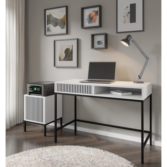 Vanity desk RAVENNA F 112 cm with a drawer, white with black, black frame Vanity desk RAVENNA F 112 cm with a drawer, white with black, black frame