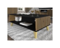 Coffee table RAVENNA PB 90 by 60 cm, black matt with artisan oak, golden legs