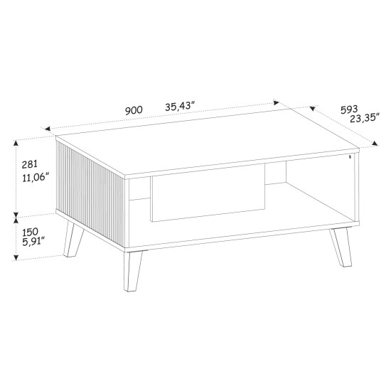 Coffee table RAVENNA PB 90 by 60 cm, black matt with artisan oak, golden legs