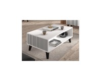 Стол журнальный RAVENNA PB 90 на 60 см, белый с чёрным, чёрные ножки