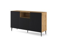 Sideboard RAVENNA PB 150 cm, 2 doors and a niche, artisan oak with black matt, black metal legs
