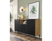 Sideboard RAVENNA PB 150 cm, 2 doors and a niche, artisan oak with black matt, black metal legs