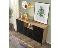 Sideboard RAVENNA PB 150 cm, 2 doors and a niche, artisan oak with black matt, black metal legs