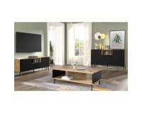 Sideboard RAVENNA PB 150 cm, 2 doors and a niche, artisan oak with black matt, black metal legs