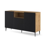 Sideboard RAVENNA PB 150 cm, 2 doors and a niche, artisan oak with black matt, black metal legs