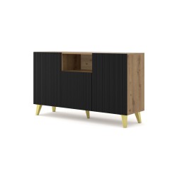 Sideboard RAVENNA PB 150 cm, 2 doors and a niche, artisan oak with black matt, golden legs