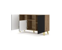 Sideboard RAVENNA PB 150 cm, 2 doors and a niche, artisan oak with black matt, golden legs